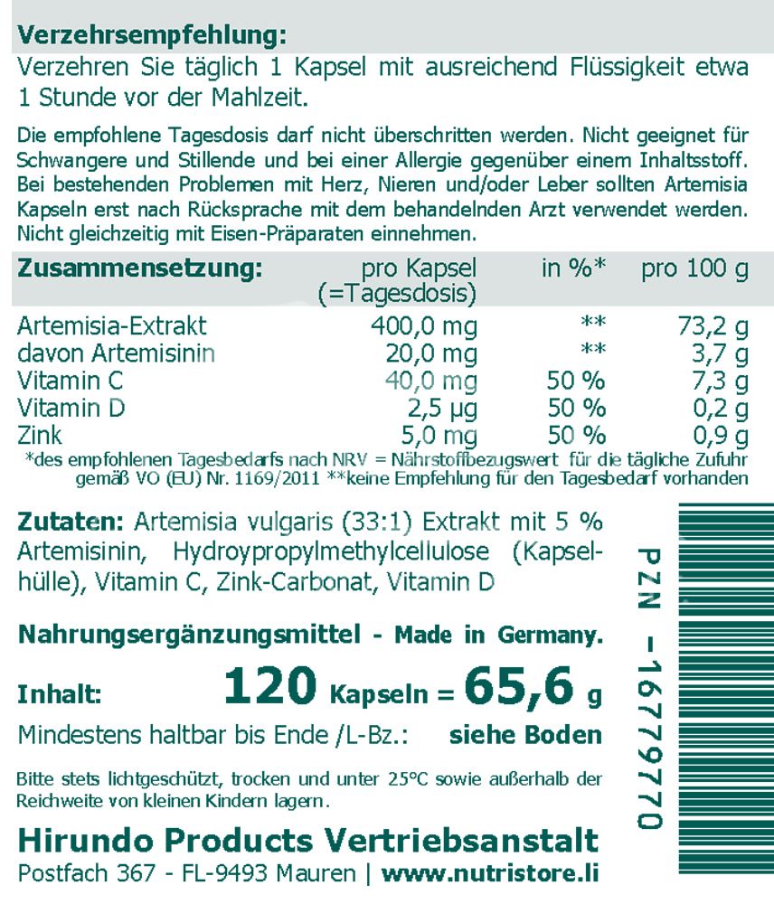The Nutri Store Artemisia Beifuß 400 mg Extrakt Kapseln