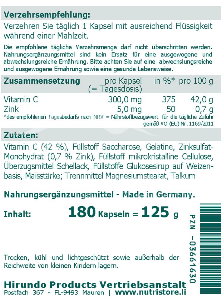 The Nutri Store Vitamin C 300 + Zink 5 Langzeit Kapseln