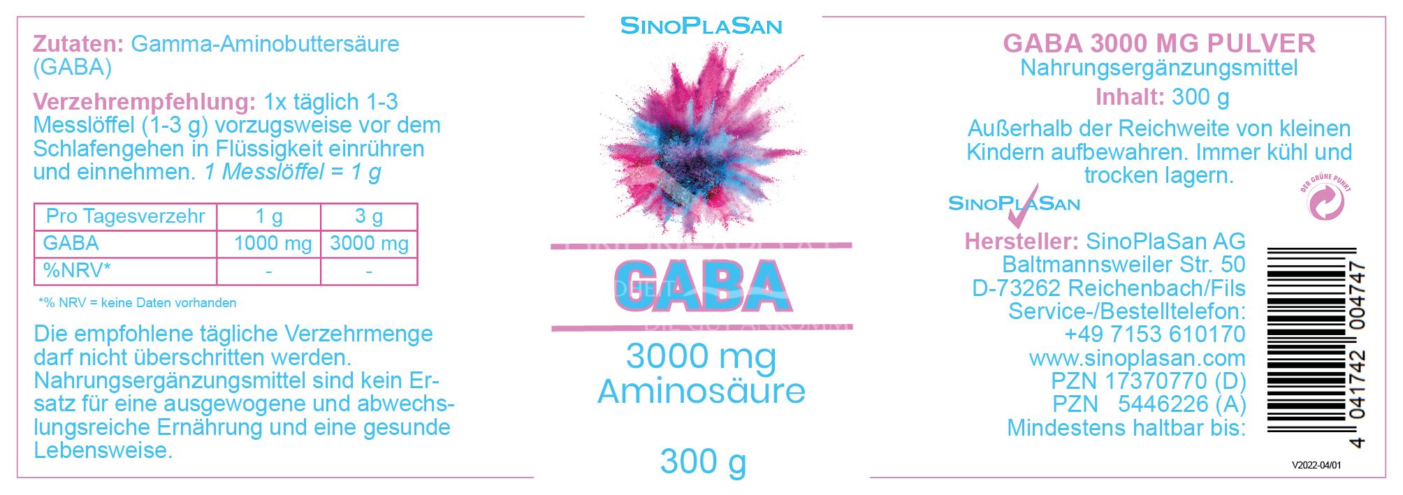 SinoPlaSan GABA 3000 mg Aminosäure Pulver
