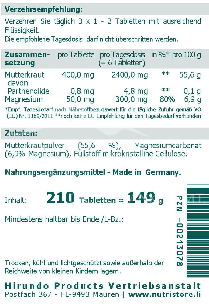 The Nutri Store Mutterkraut Magnesium Tabletten