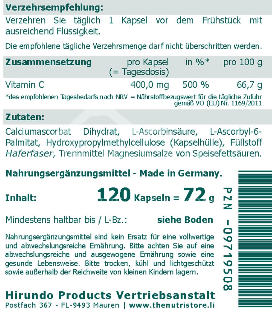 The Nutri Store Vitamin C Ester gepuffert 400 mg Kapseln