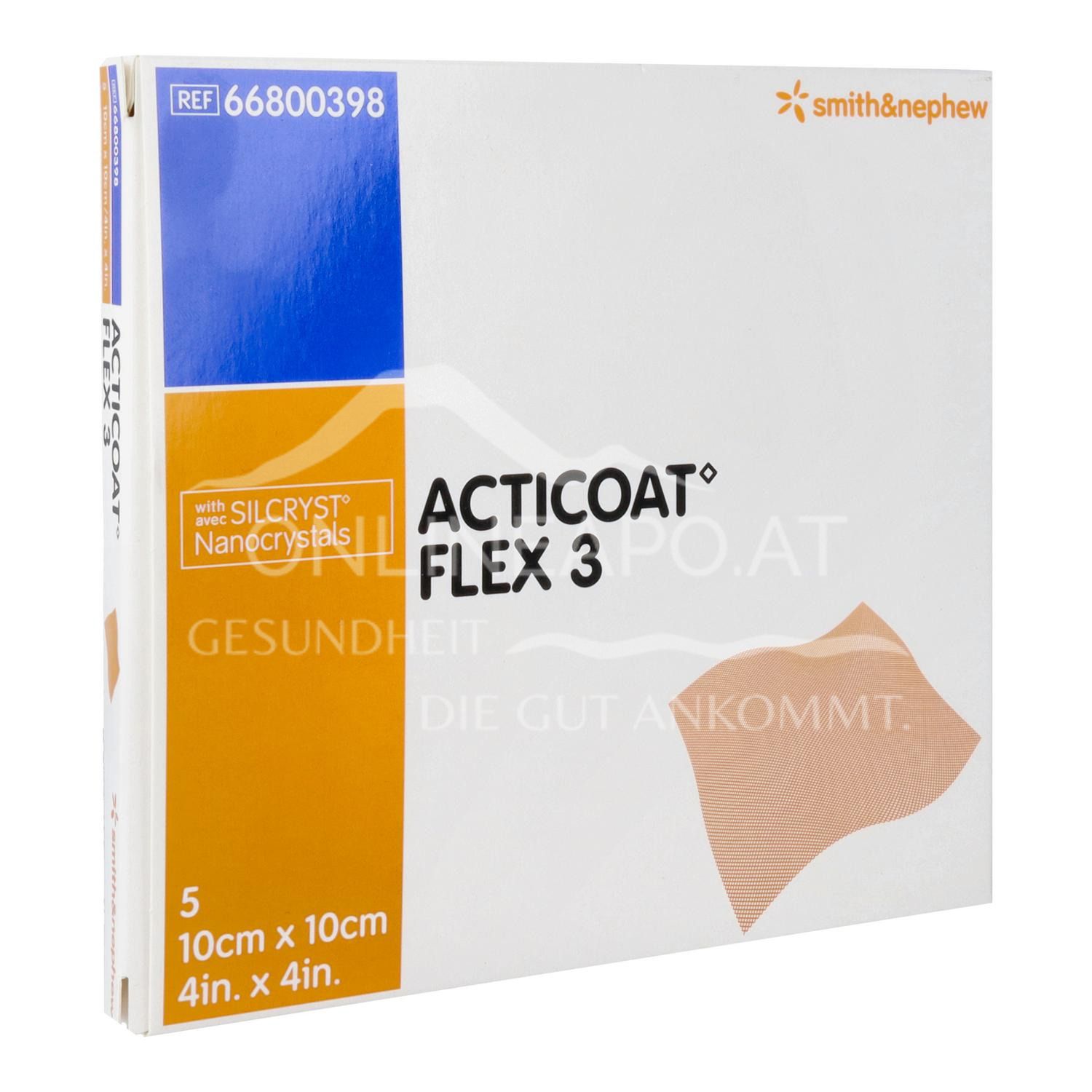 ACTICOAT FLEX 3 Antimikrobielle Wundauflagen mit Silber 10 x 10 cm