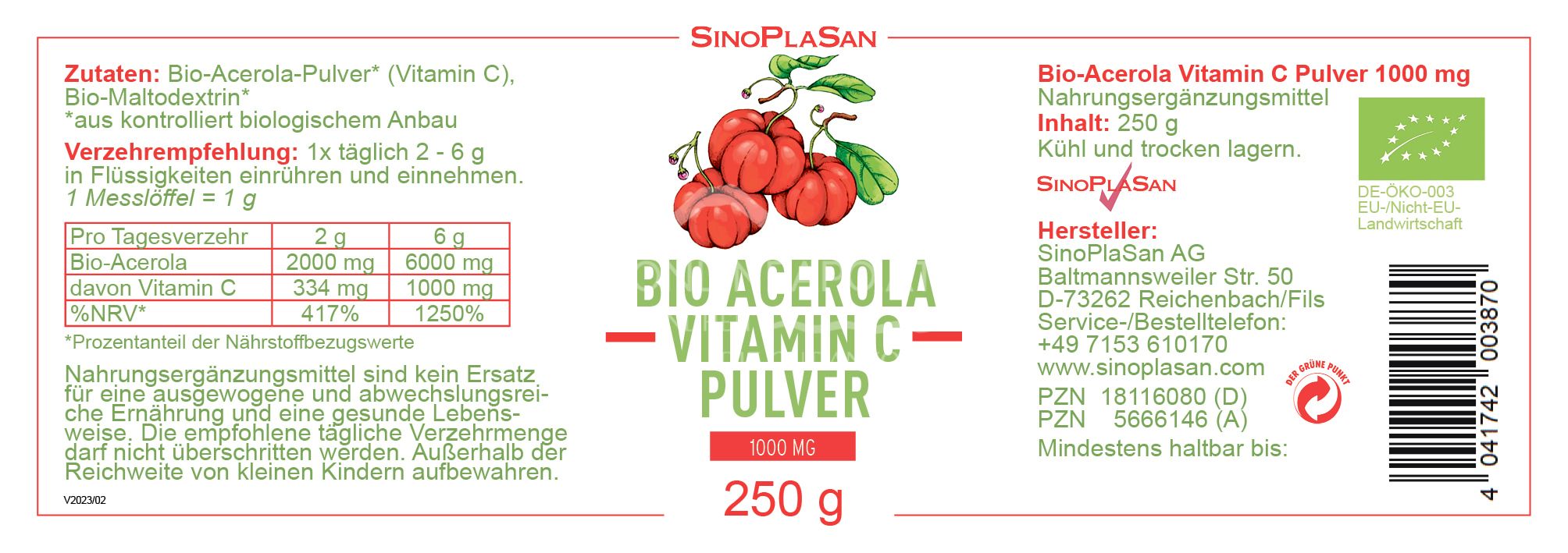 SinoPlaSan BIO Acerola Vitamin C Pulver