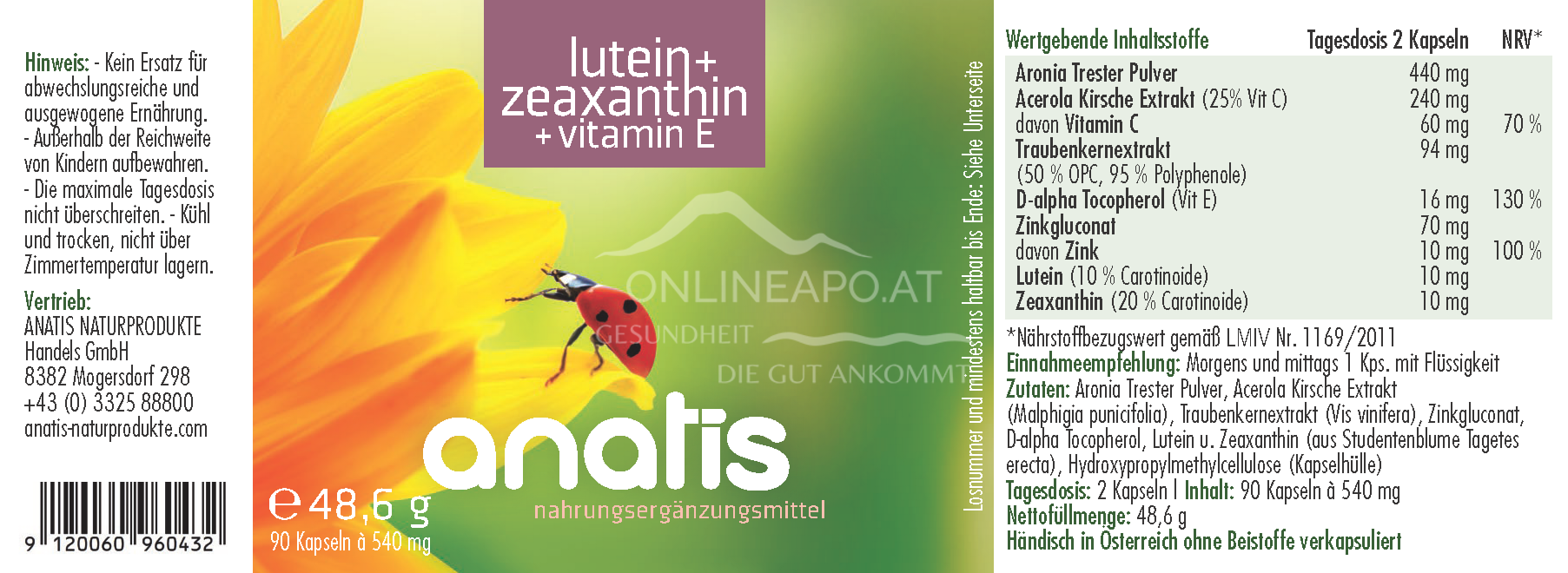 anatis Lutein+Zeaxanthin+Vit E Kapseln