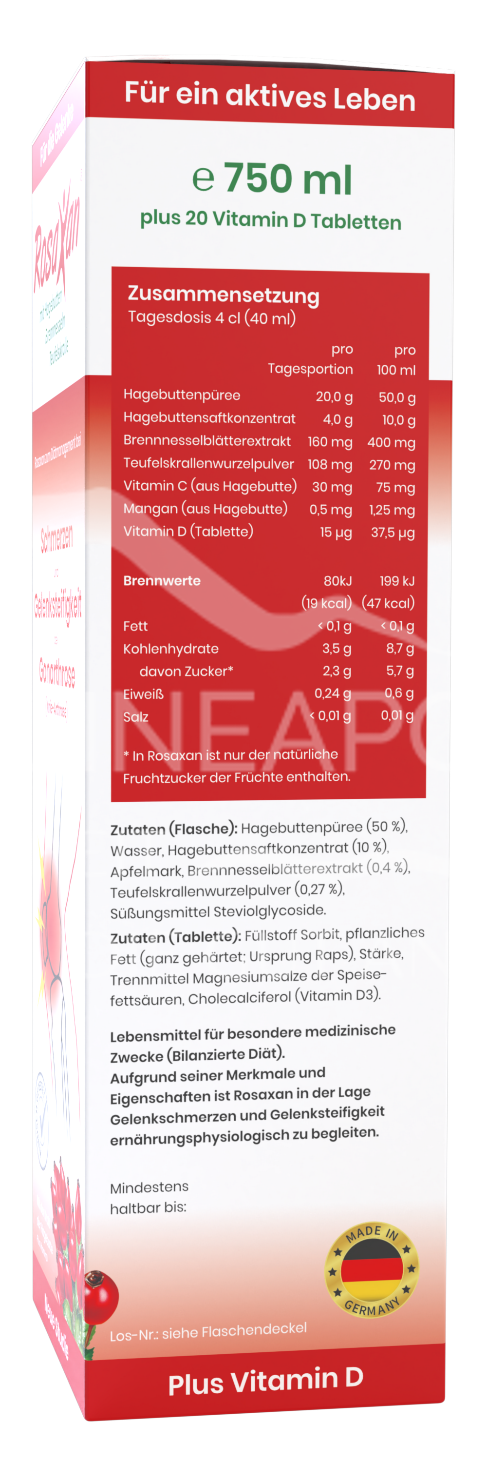 RosaXan® Saft 750 ml + Vitamin D Tabletten 20 Stück
