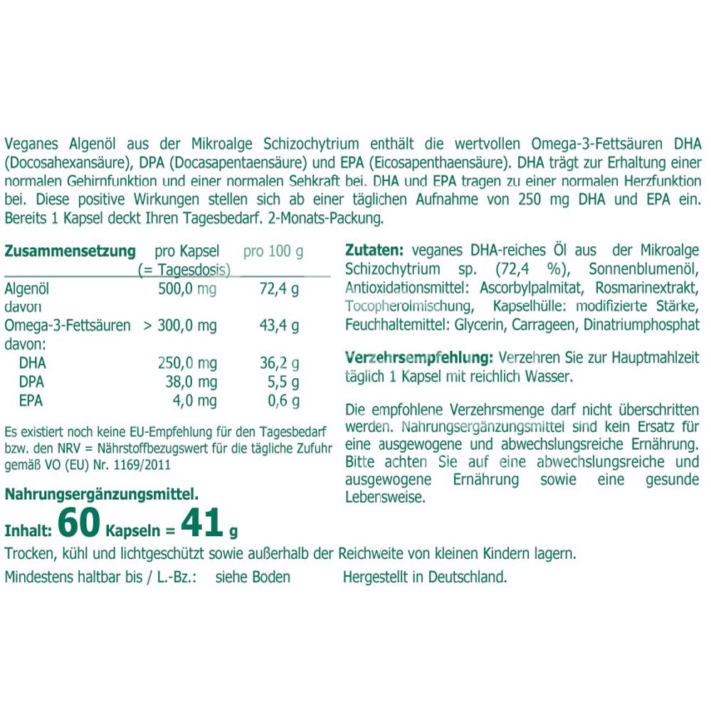 The Nutri Store Omega-3 Algenöl 500 mg vegan Kapseln