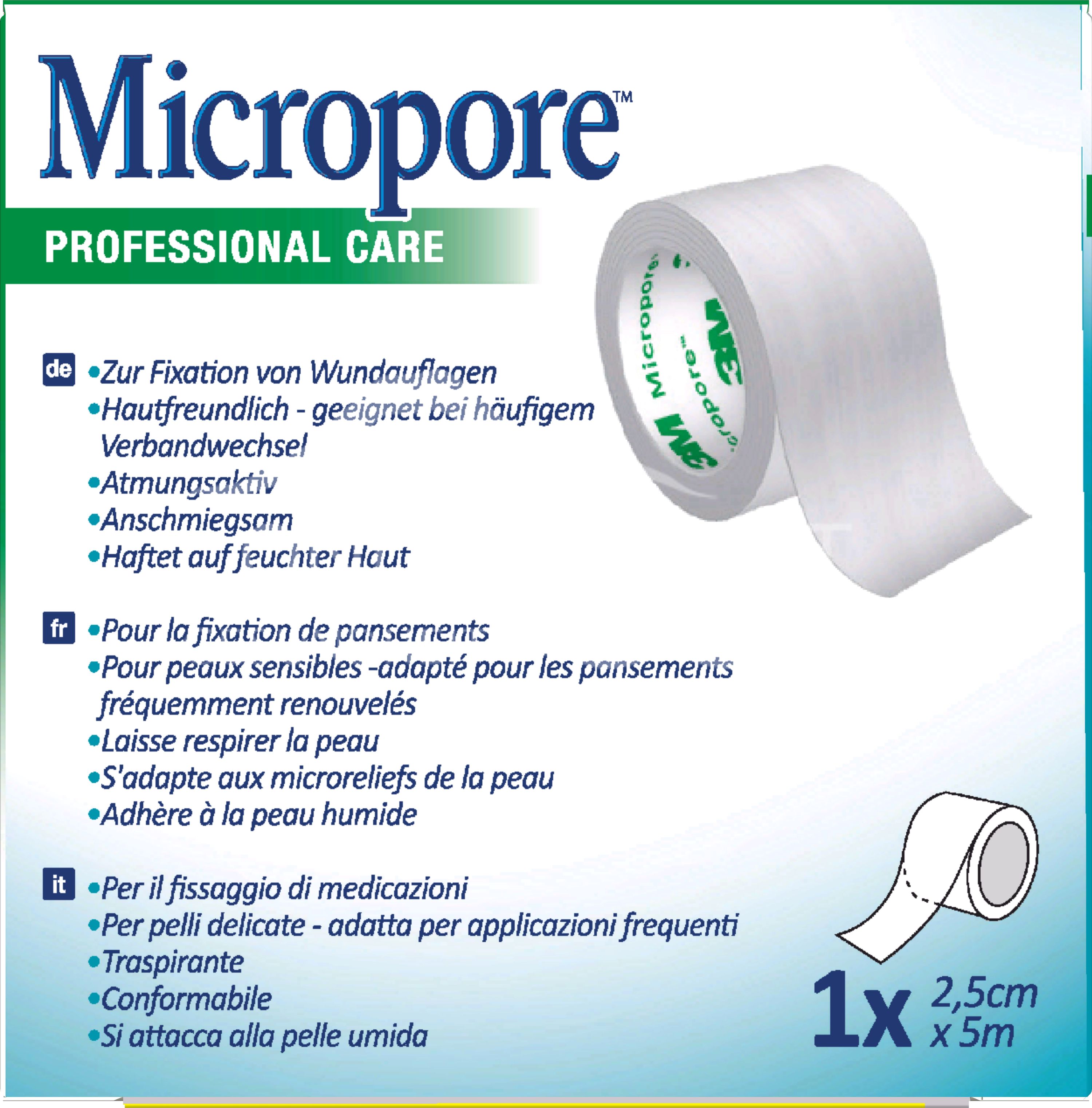 3M™ Micropore™ Rollenpflaster, 1530NP-1S, weiß, 2,5 cm x 5 m