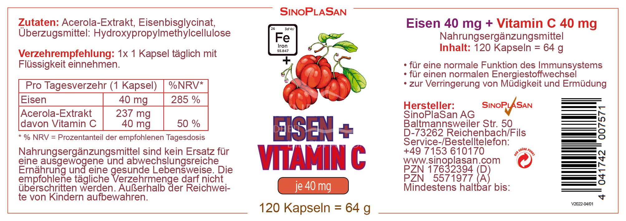 SinoPlaSan Eisen + Vitamin C Kapseln