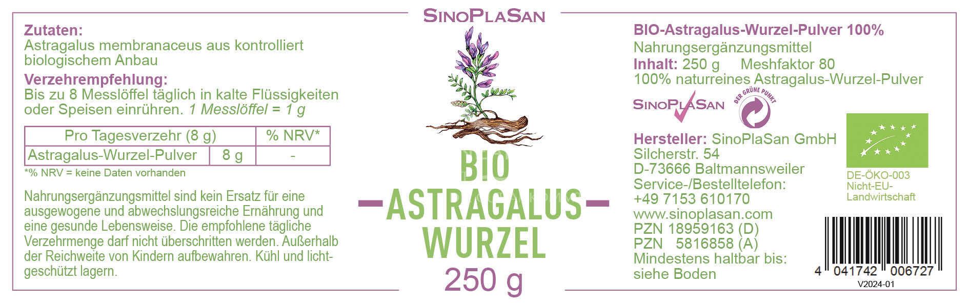 SinoPlaSan BIO Astragalus Wurzel Pulver