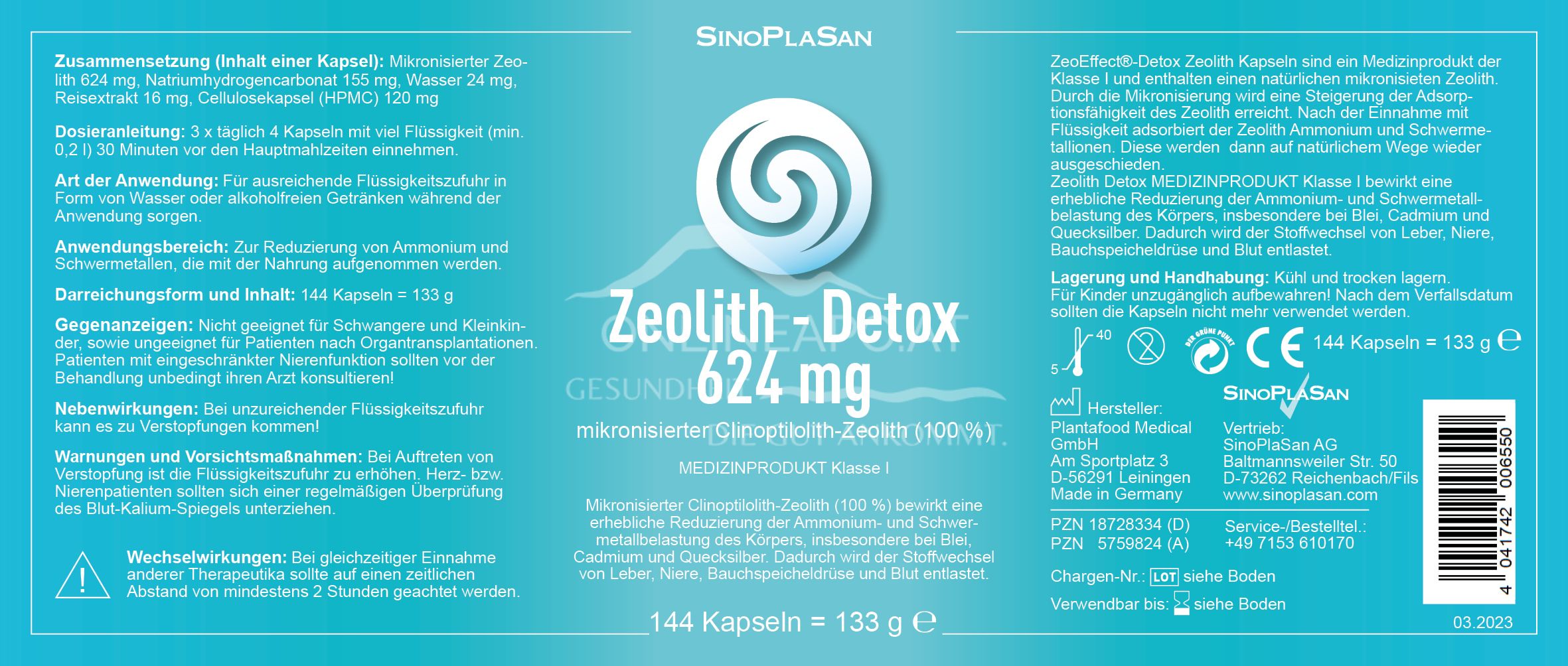 SinoPlaSan Zeolith Detox MED 624 mg Kapseln