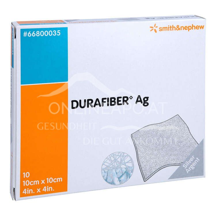 DURAFIBER Ag Antimikrobieller, gelbildender Faserverband mit Silber steril, 10 x 10 cm