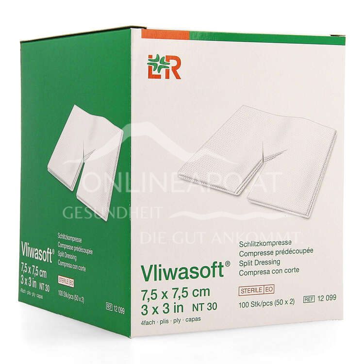 Vliwasoft® Schlitzkompressen mit Y-Einschnitt, steril, 4-lagig, 7,5 x 7,5 cm, 50 x 2 Stück