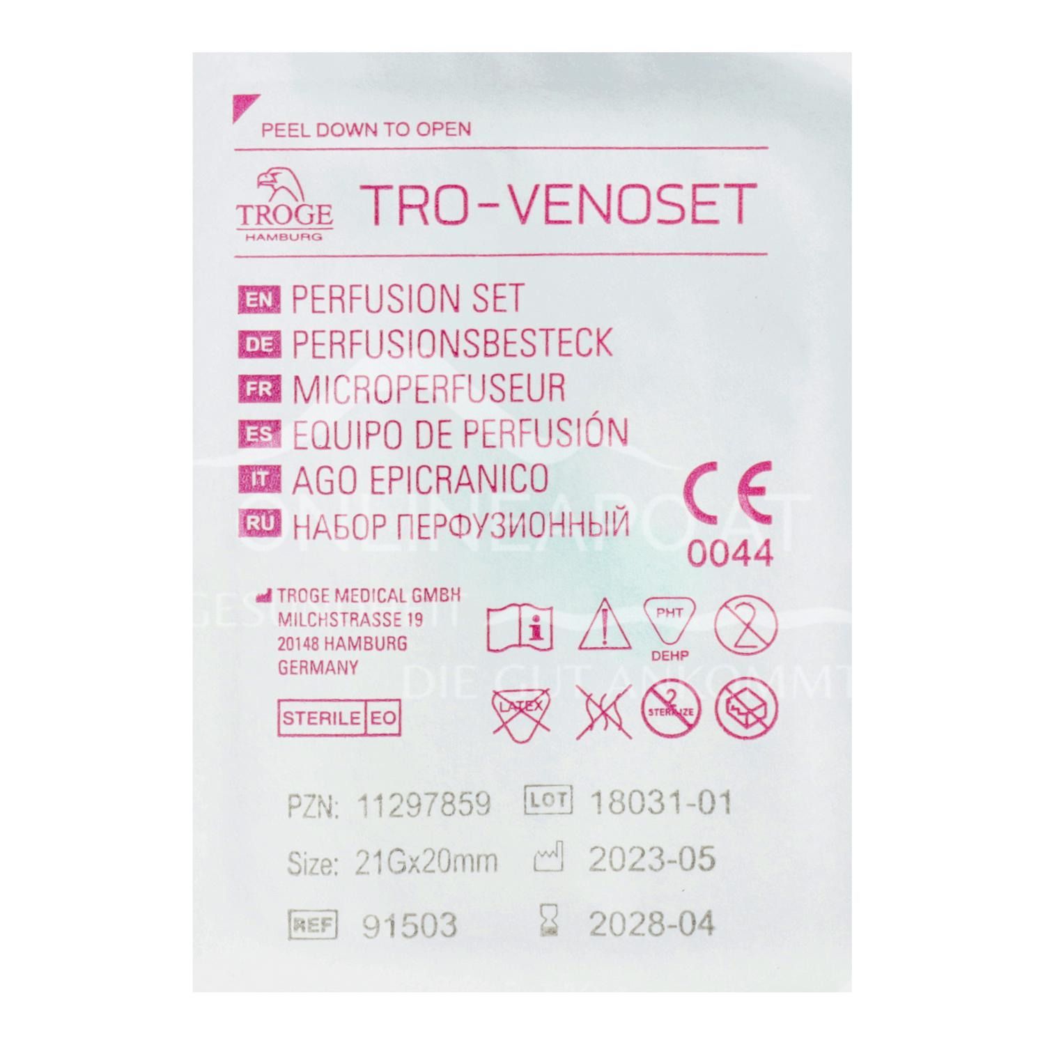 TRO-VENOSET Perfusionsbesteck grün, 21G, 0,81 x 20 mm