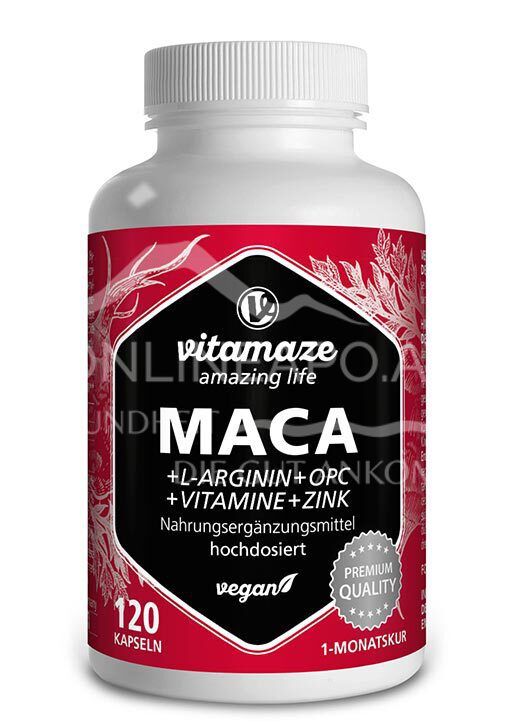 Vitamaze Maca 5000 extra hochdosiert + L-Arginin + OPC + Vitamine + Zink Kapseln
