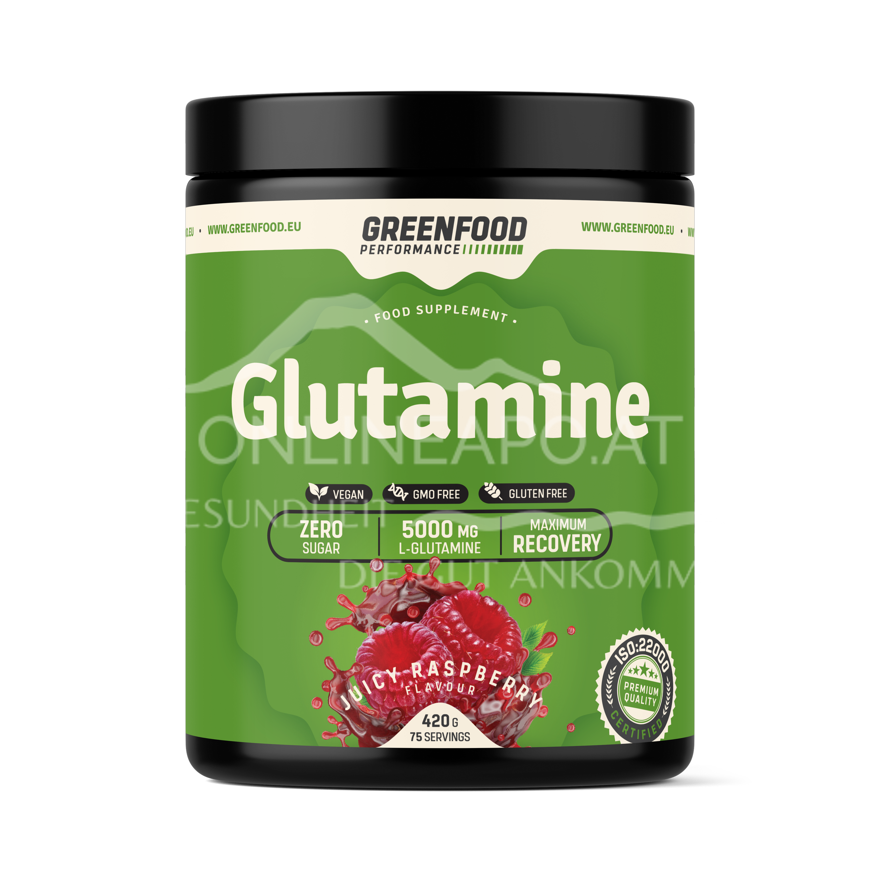 GreenFood Nutrition Performance Glutamine Juicy Raspberry Pulver