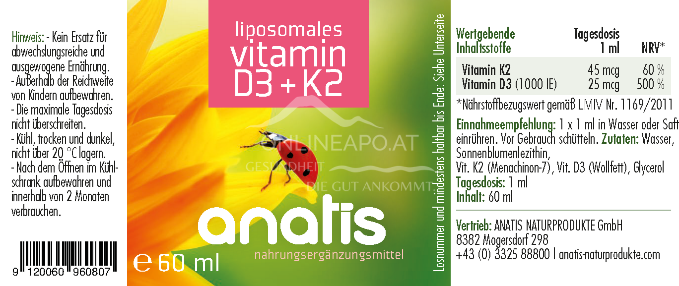 anatis liposomales Vitamin D3+K2 Tropfen