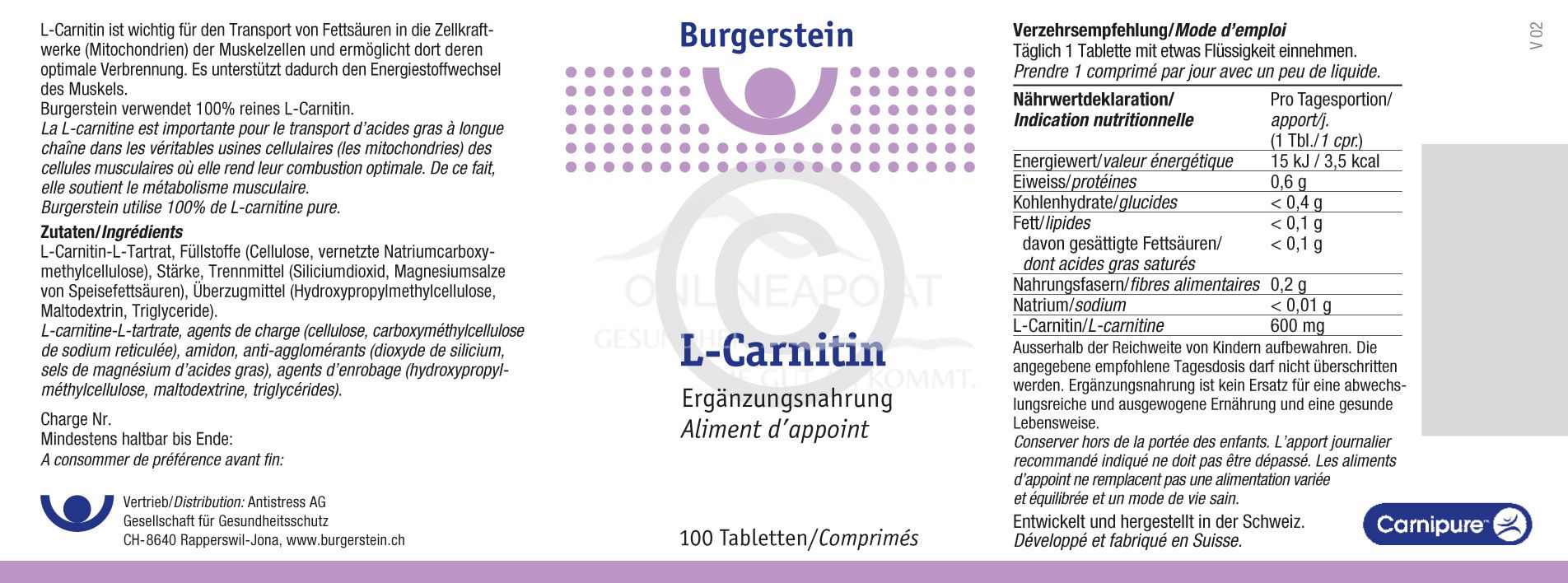 Burgerstein L-Carnitin 600 mg Tabletten