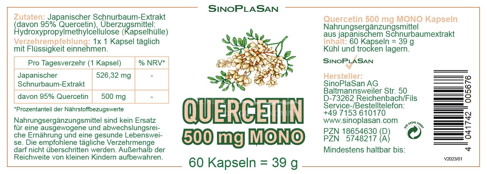 SinoPlaSan Quercetin 500 mg MONO Kapseln