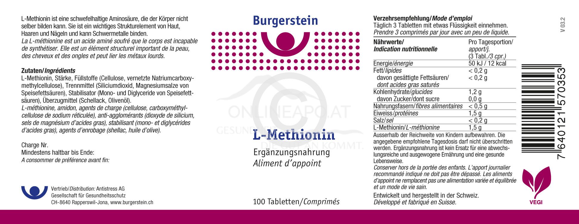 Burgerstein L-Methionin 500 mg Tabletten