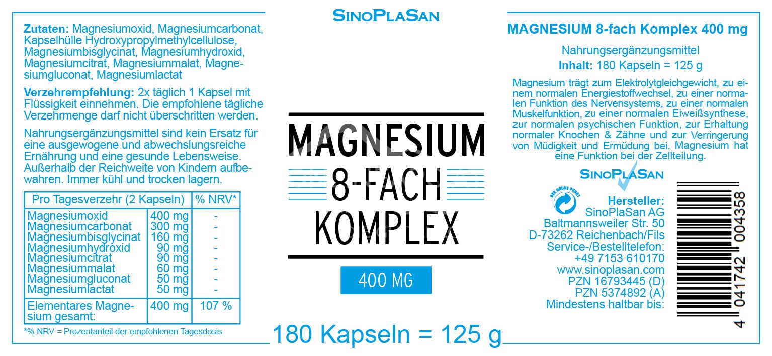 SinoPlaSan Magnesium 8-fach Komplex 400 mg Kapseln