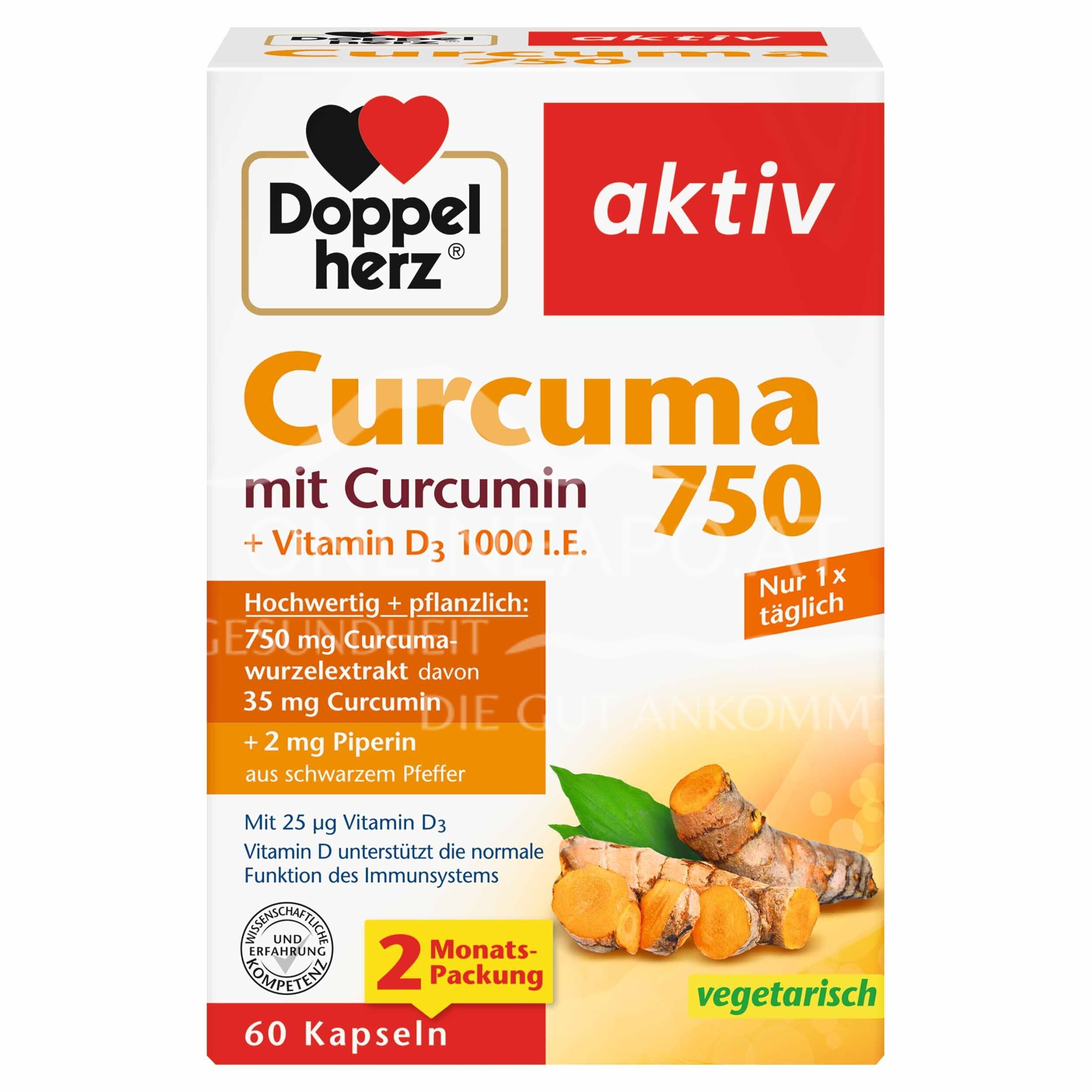 Double Heart Active Curcuma 750 with Curcumin + Vitamin D3 1000 I.U. Capsules