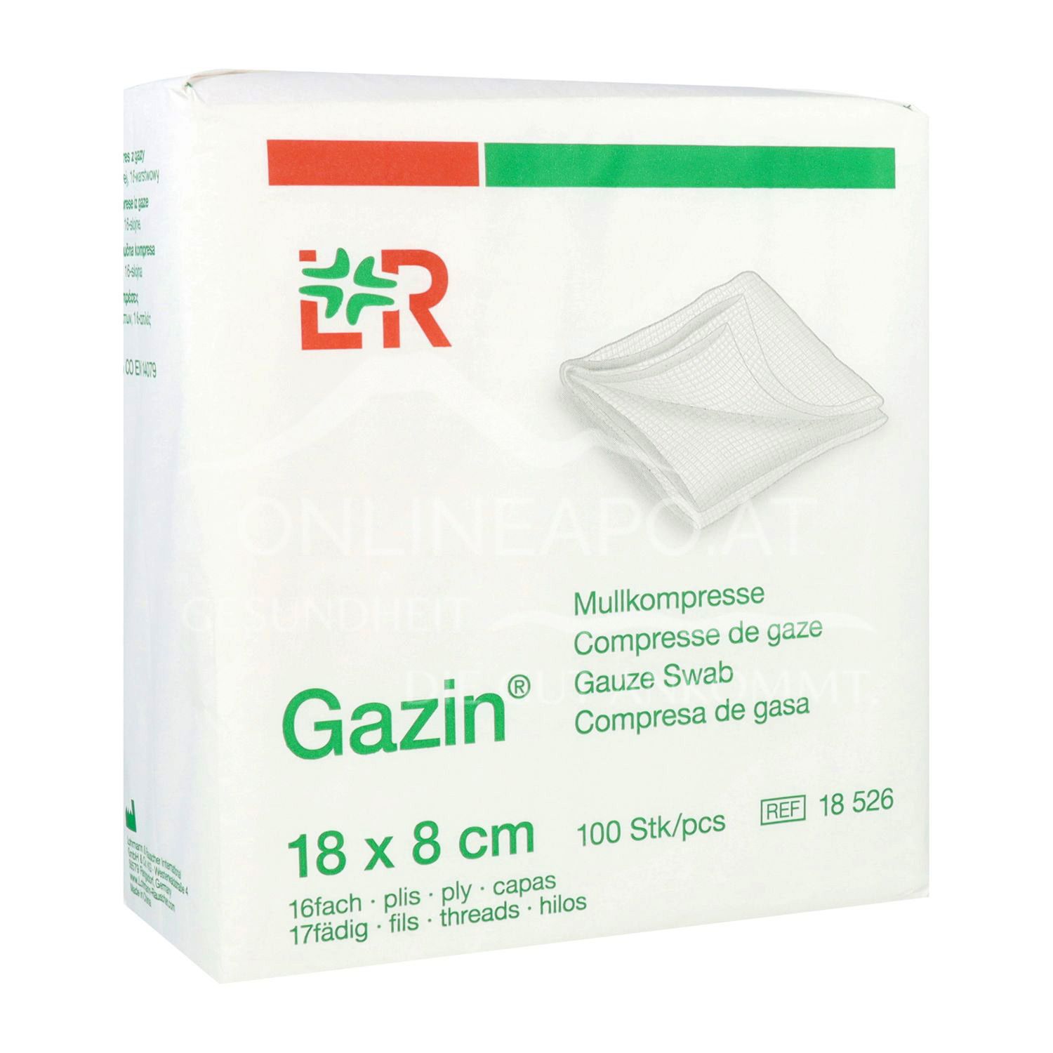 Gazin® gauze compresses non-sterile, 17-ply, 16-ply, 18 x 8 cm