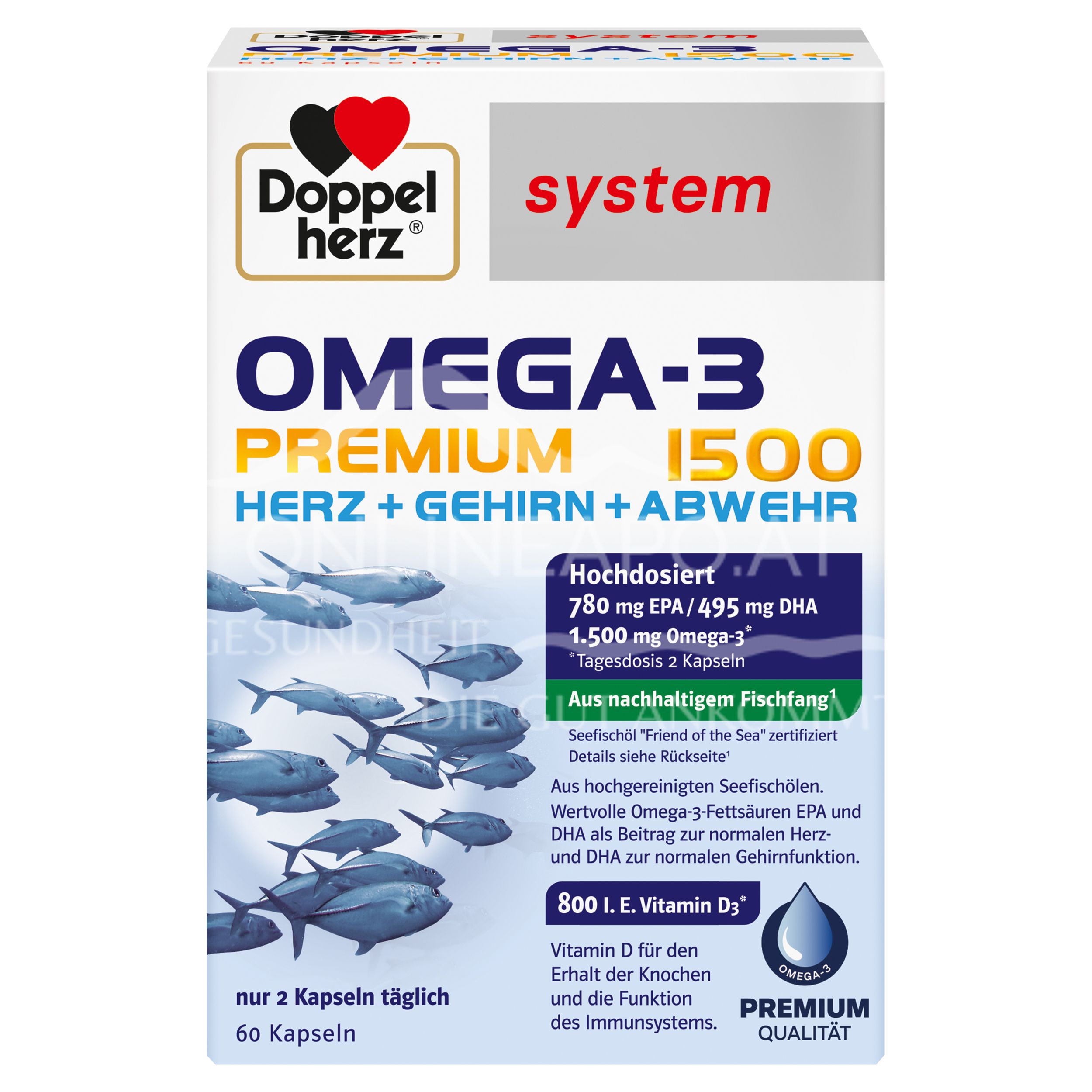 Doppelherz system OMEGA-3 PREMIUM 1500 HEART + BRAIN + DEFENCE capsules