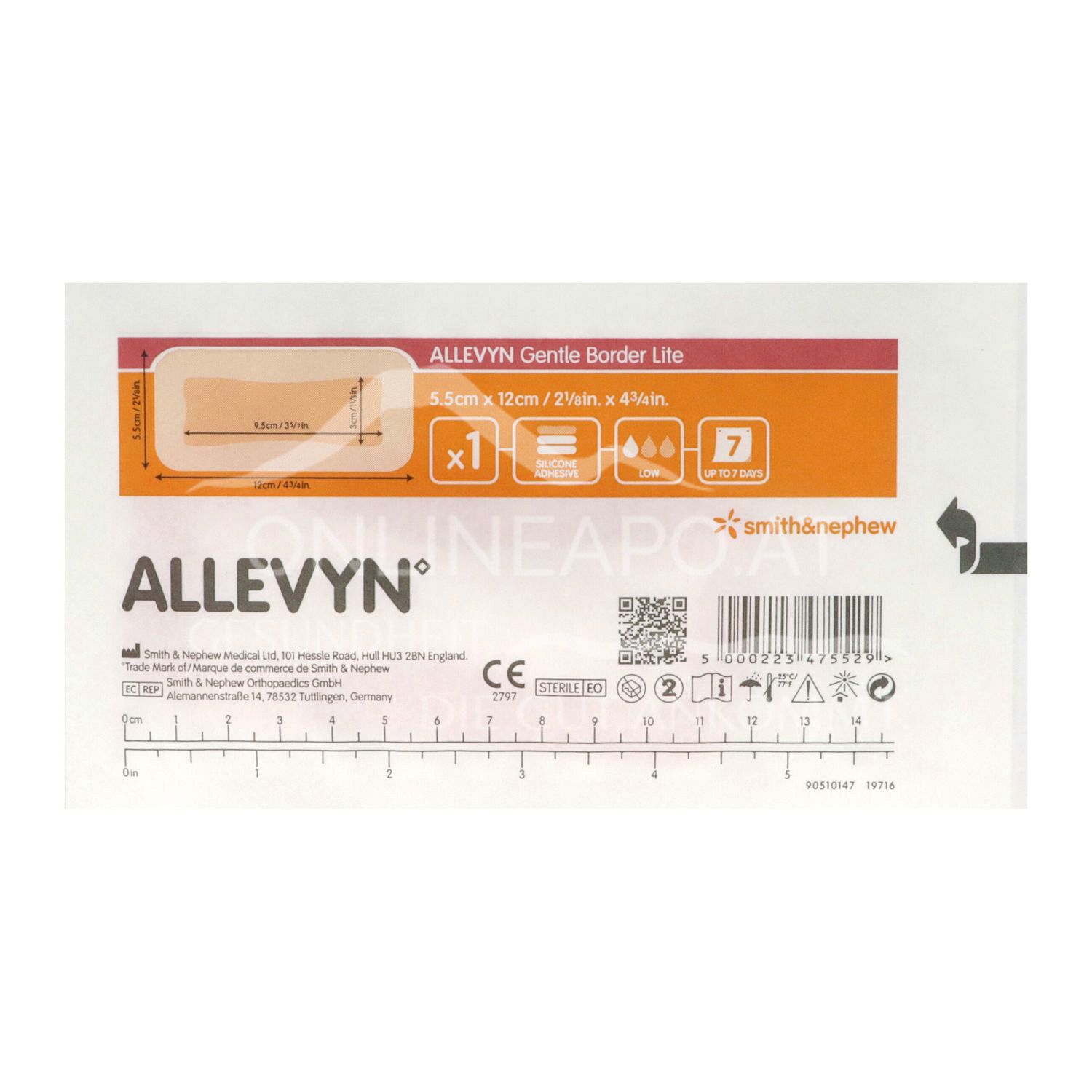 ALLEVYN GENTLE BORDER LITE adhesive silicone foam dressing sterile, 5 x 5 cm