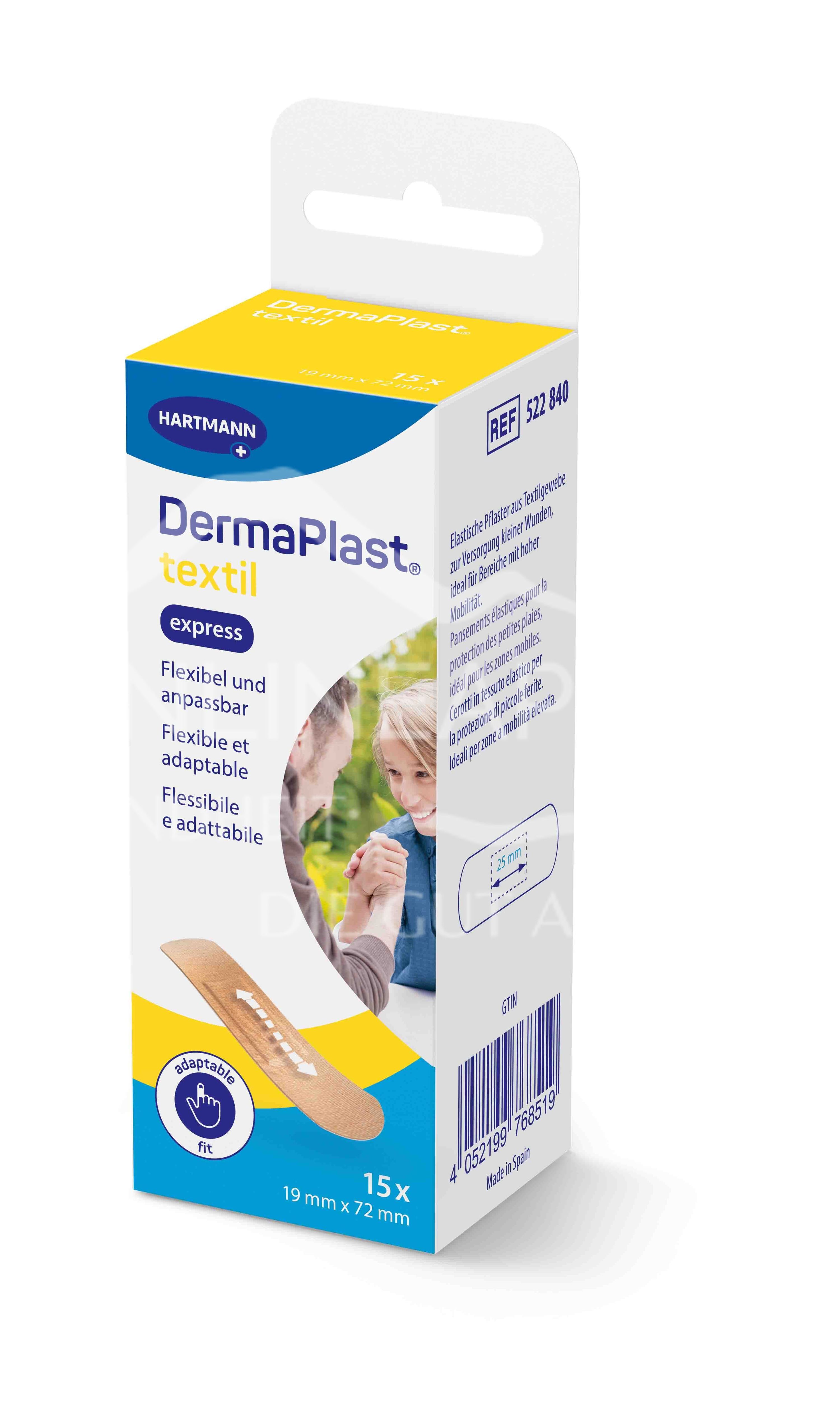 DermaPlast® Textile Plasters Express Pack Strips, individually wrapped, 19 x 72 mm