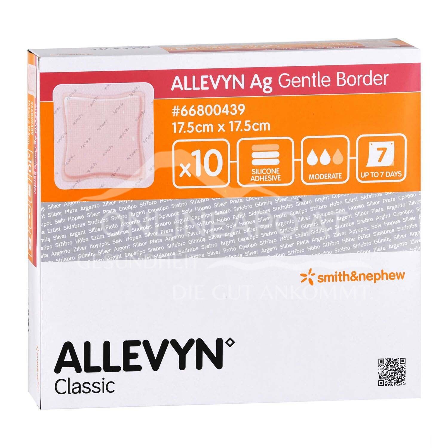 ALLEVYN Ag GENTLE BORDER haftender Silikon-Schaumverband steril, 17,5 x 17,5 cm