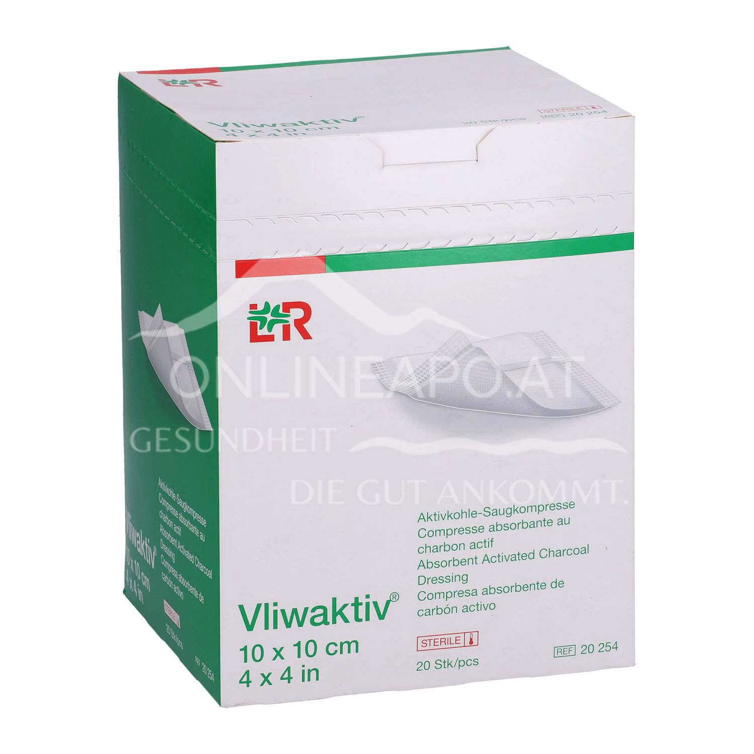 Vliwaktiv® Aktivkohle-Saugkompresse steril, 10 x 10 cm