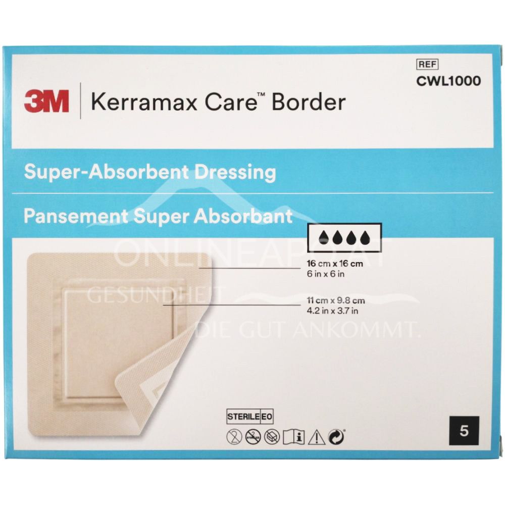 3M™ Kerramax Care™ Superabsorbent wound dressing without adhesive edge, sterile, 5 x 5 cm