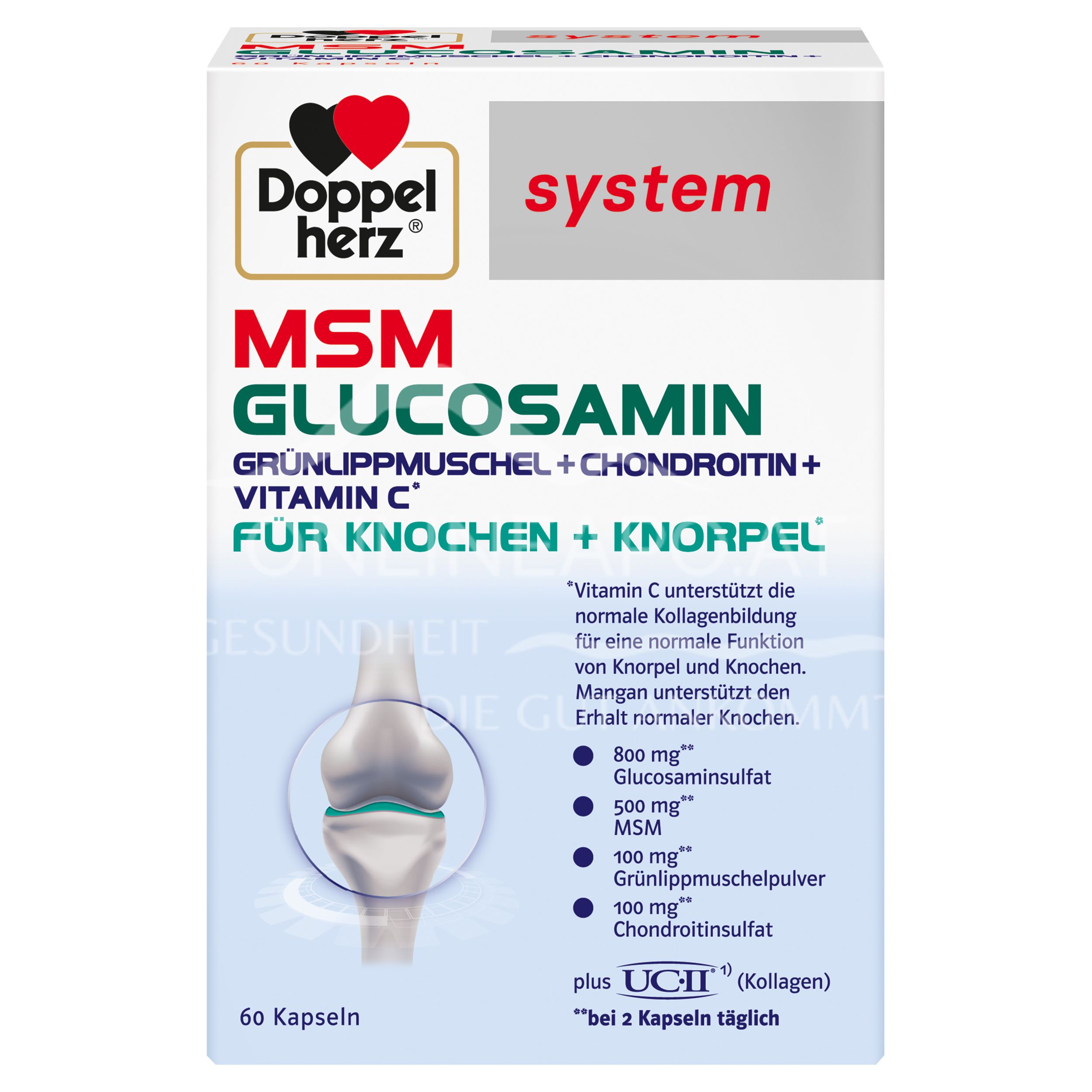 Double Heart System MSM Glucosamine GREEN LIP MUSHROOM + CHONDROITIN + VITAMIN C Capsules