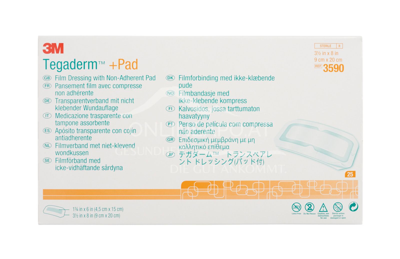 3M™ Tegaderm™ + Pad Transparent dressing with non-adhesive wound dressing, 3590, 4.5 cm x 15 cm