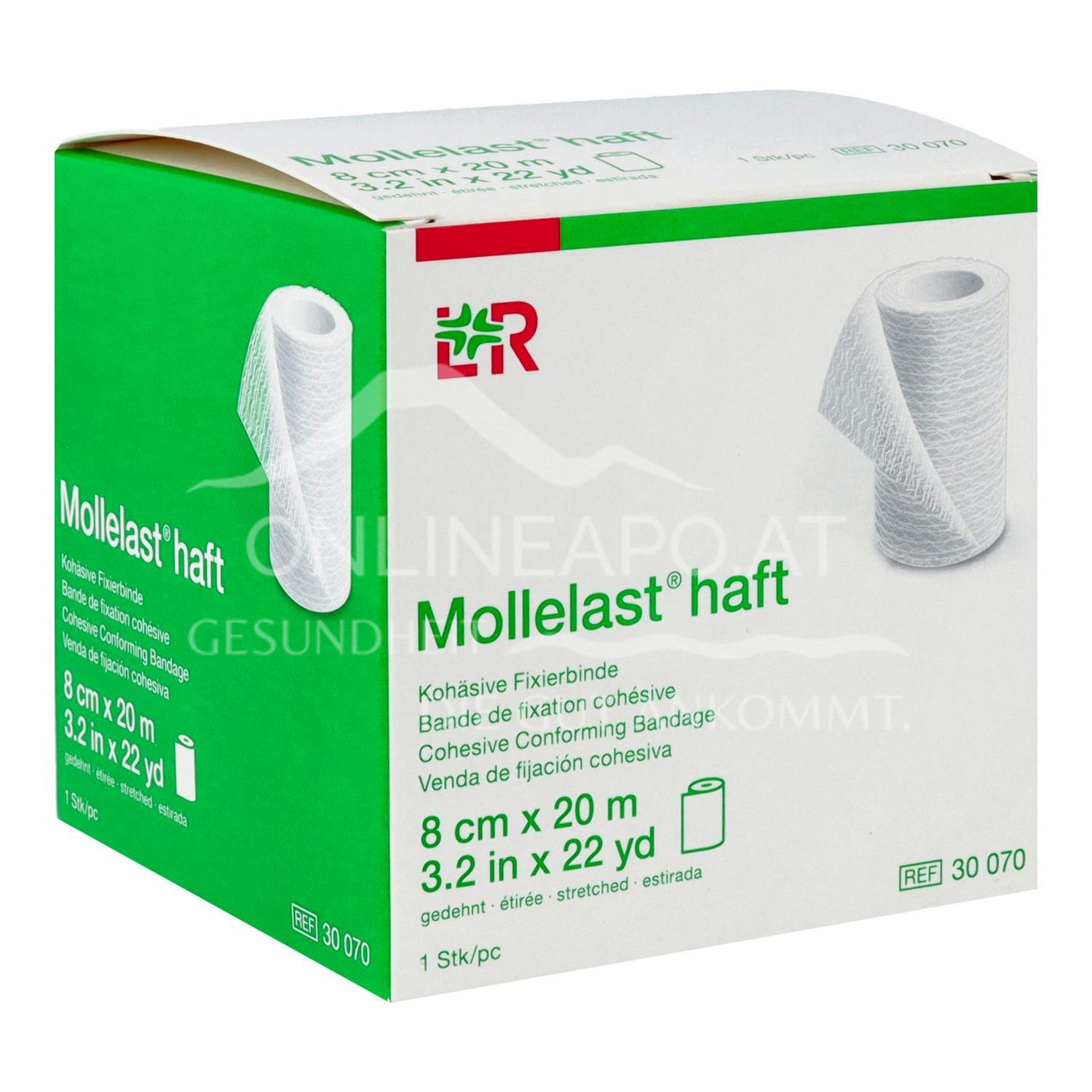 Mollelast® haft Cohesive bi-elastic fixation bandage white, 8 cm x 20 m