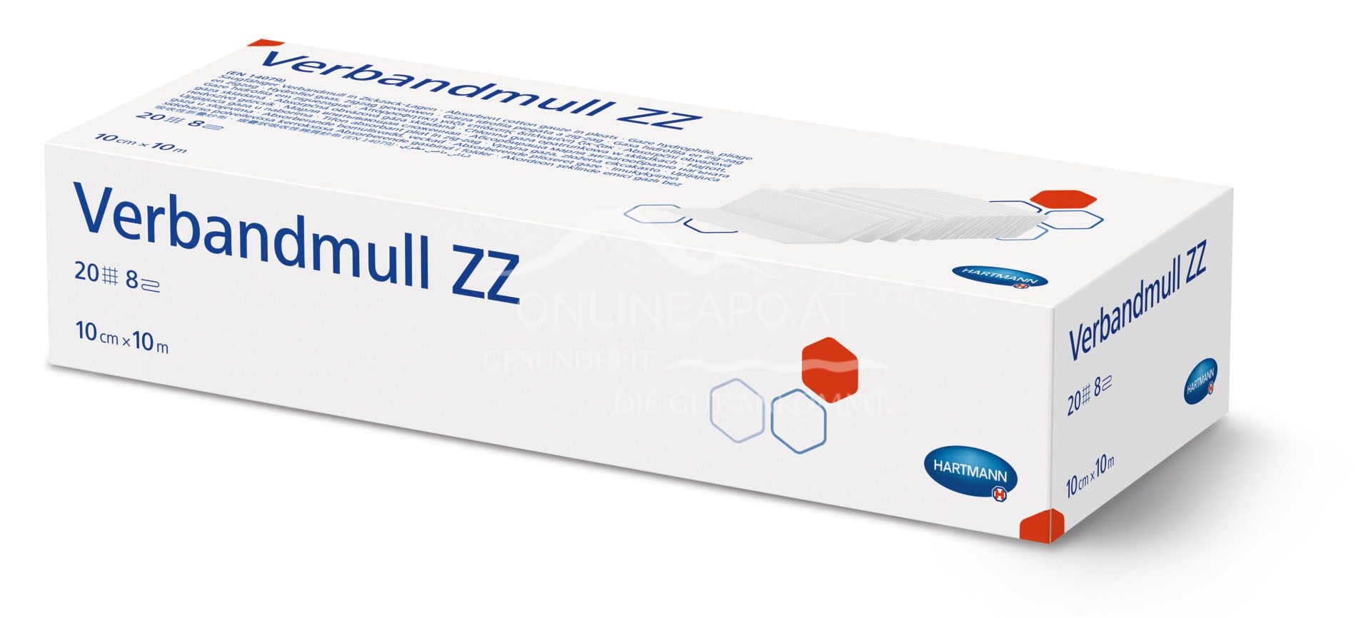 Hartmann absorbent gauze ZZ in zigzag layers, 8-ply, 10 cm x 10 m