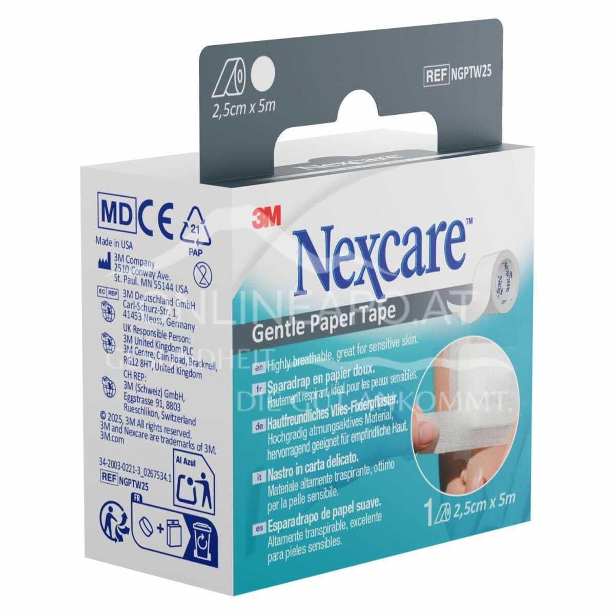 3M™ Nexcare™ Gentle Paper Tape, sensitives Fixierpflaster, Rolle, weiß, 25 mm x 5 m