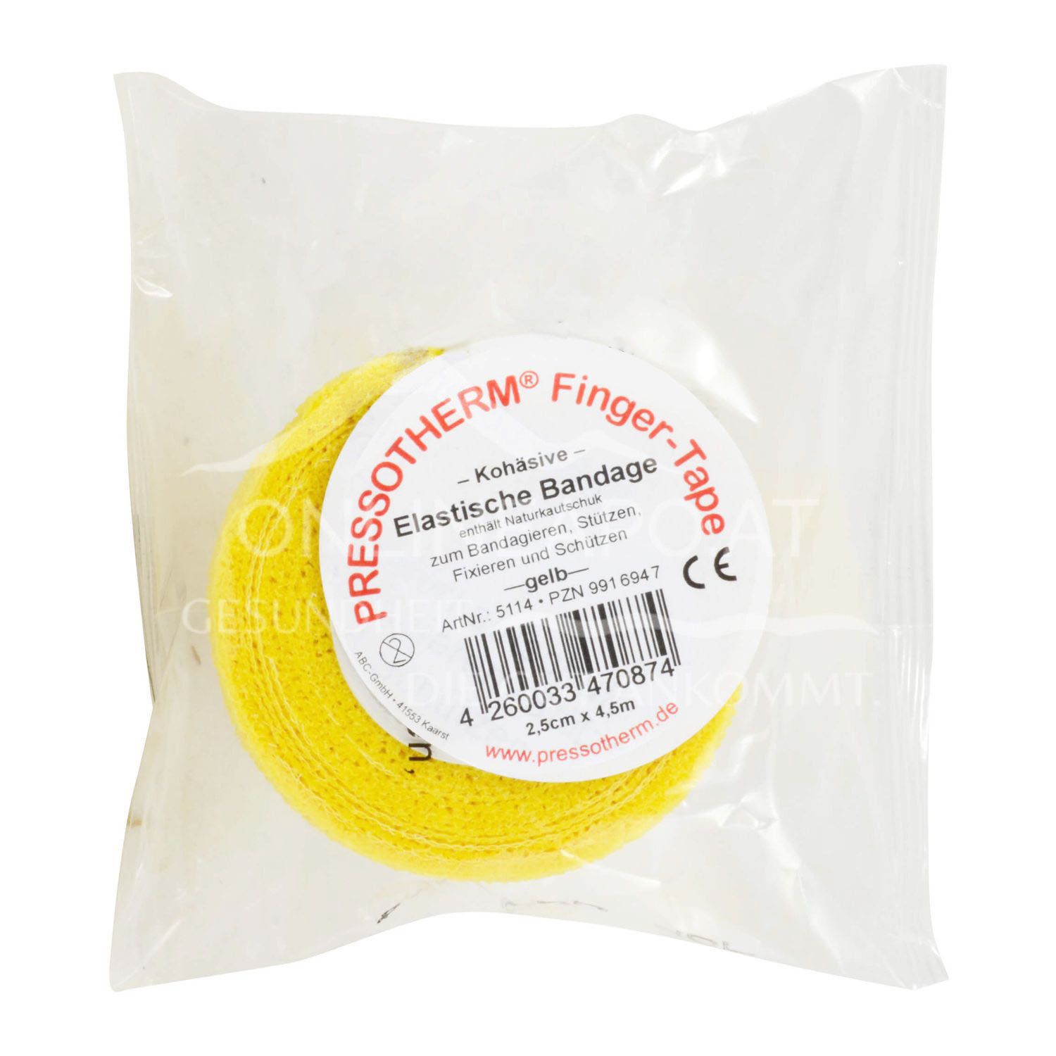 Pressotherm® Finger-Tape Cohesive Elastic Bandage, 2.5 cm x 4.5 m - Yellow