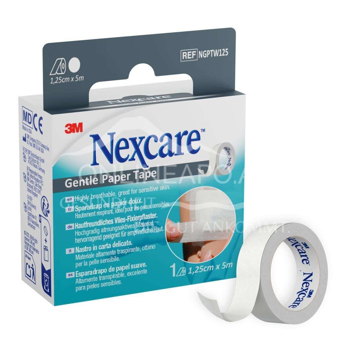 3M™ Nexcare™ Gentle Paper Tape, sensitives Fixierpflaster, Rolle, weiß, 12,5 mm x 5 m