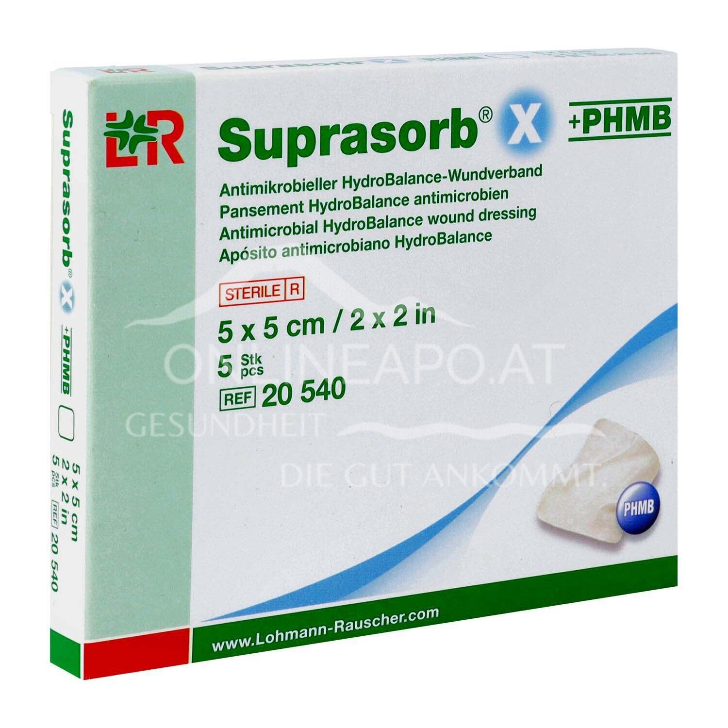 Suprasorb® X + PHMB Antimicrobial HydroBalance wound dressing, compress, sterile, 5 x 5 cm