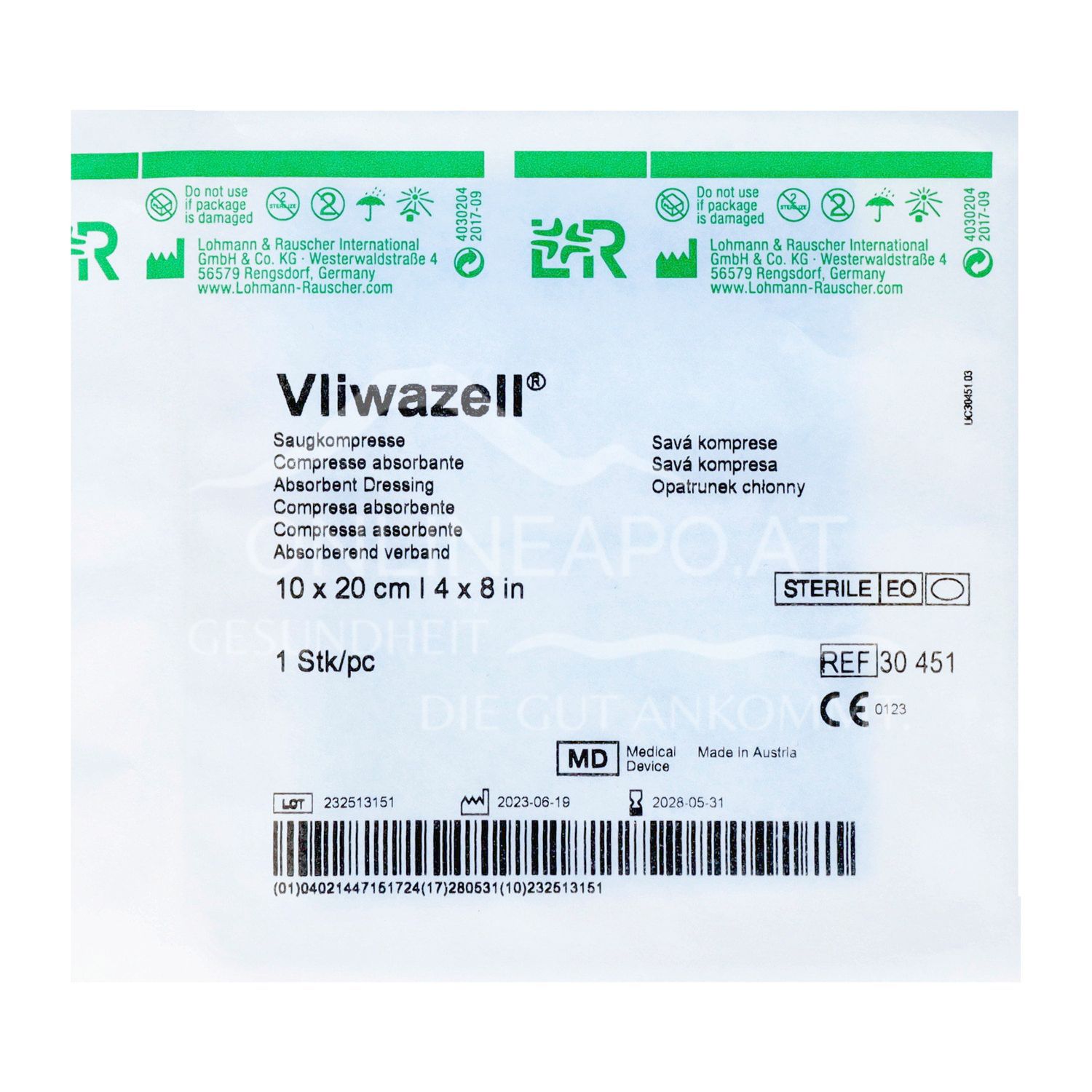 Vliwazell® absorbent pads sterile, 10 x 20 cm
