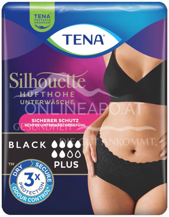 TENA Silhouette Plus Black - Hip-high underwear for protection against bladder weakness, size Large