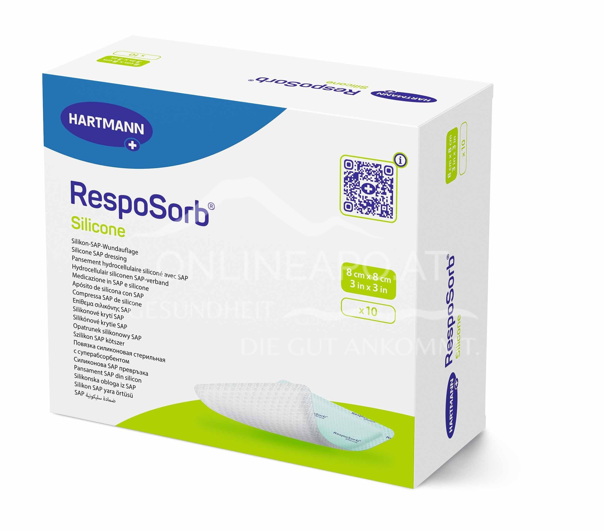 RespoSorb® Silicone superabsorbierende Saugkompresse mit Silikonwundkontaktschicht steril, 8 x 8 cm
