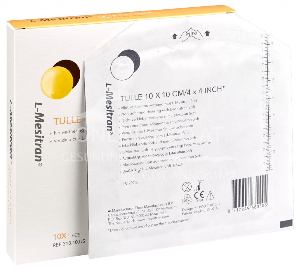 L-Mesitran® Tulle nicht verklebender Verband mit L-Mesitran Soft für Menschen, 10 x 10 cm