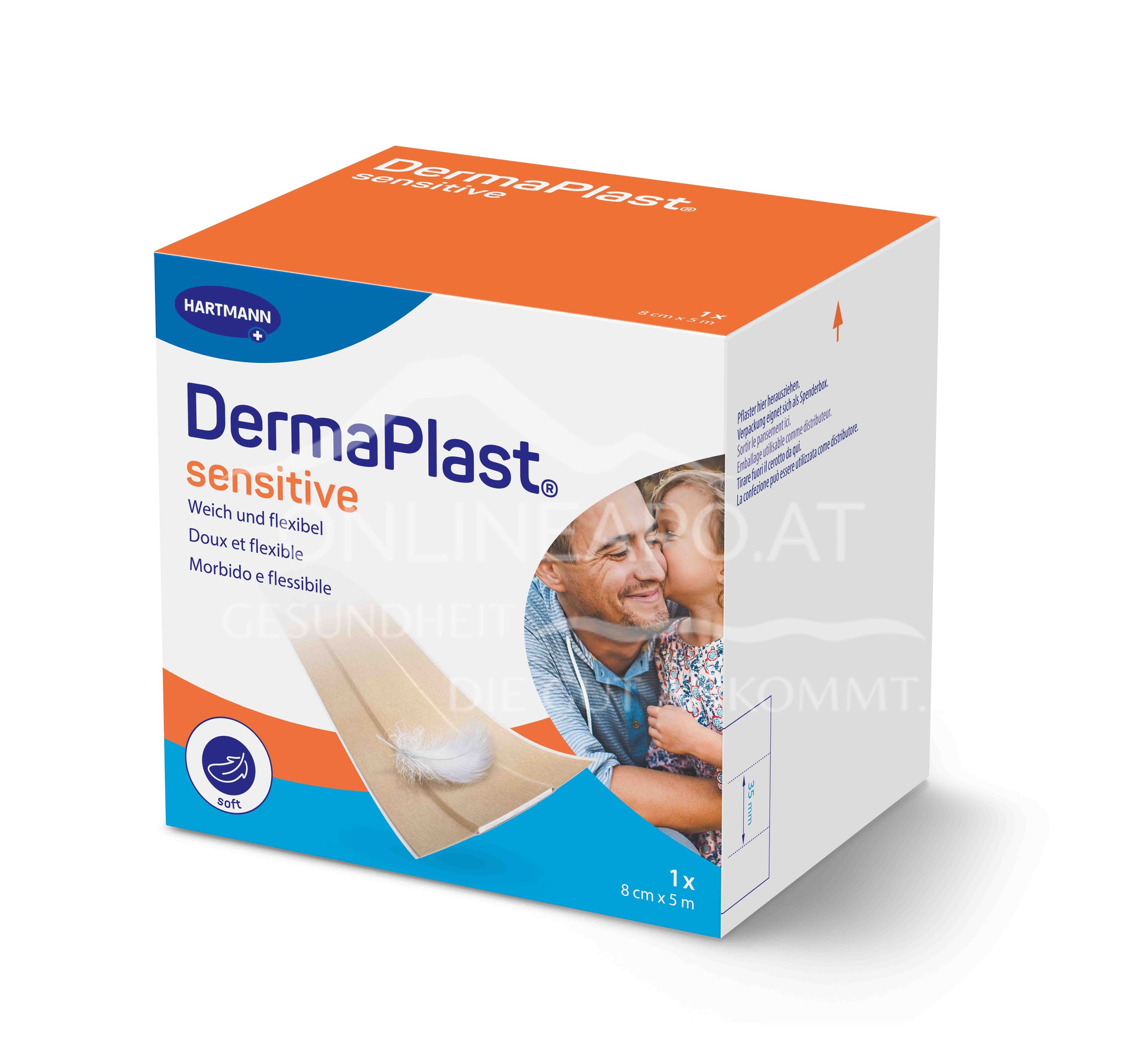 DermaPlast® Sensitive hautfarbig Wundschnellverband, zuschneidbar 5 m x 8 cm Rolle