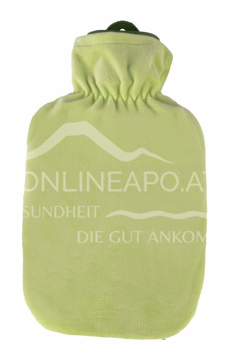 Singer hot water bottle with classic fleece cover, pastel green - 2.0L