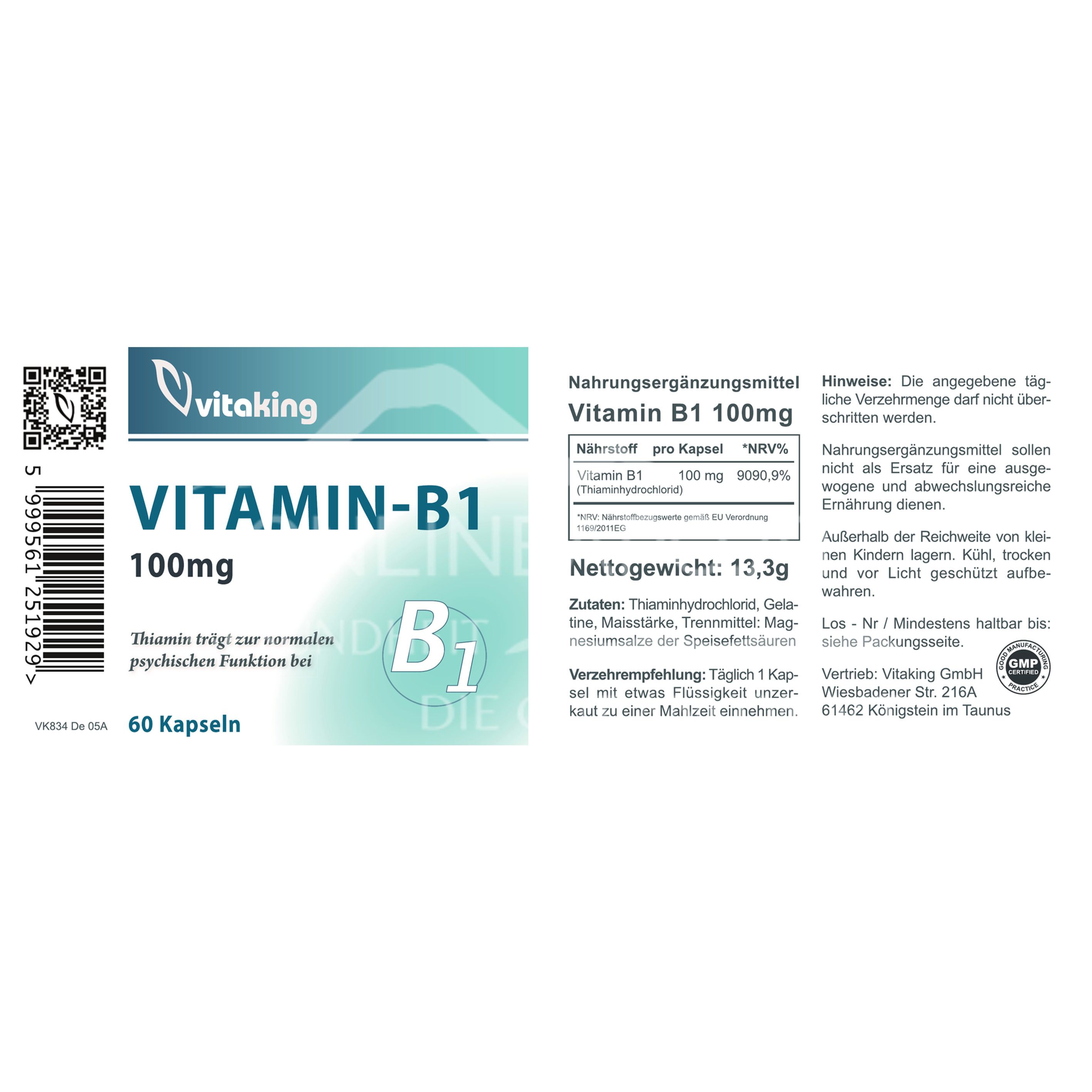 vitaking Vitamin B1 100 mg Kapseln