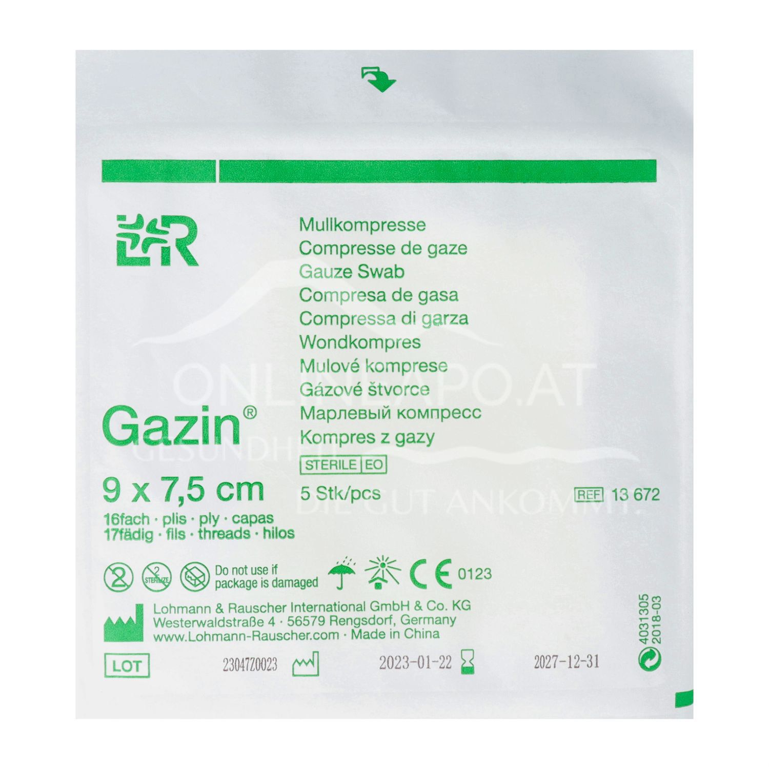 Gazin® gauze compresses sterile, 16-ply, 17-thread, 9 x 7.5 cm