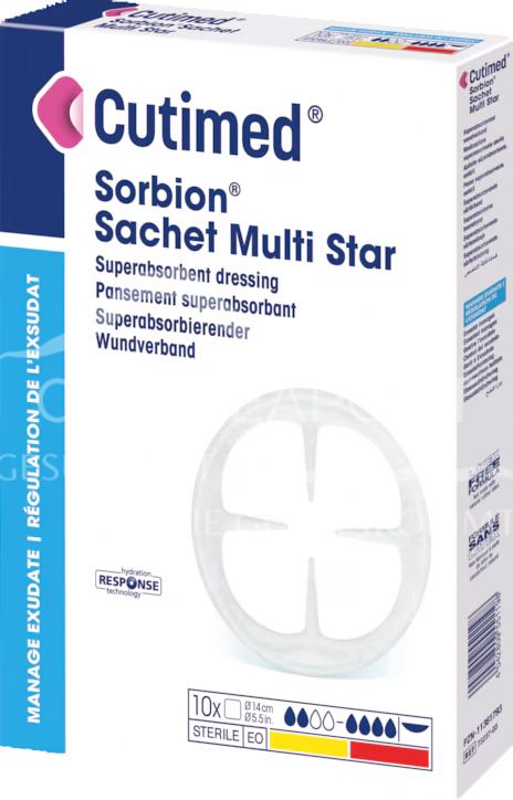 Cutimed® Sorbion® Sachet Multi Star Superabsorbierender Wundverband steril, Ø 14 cm