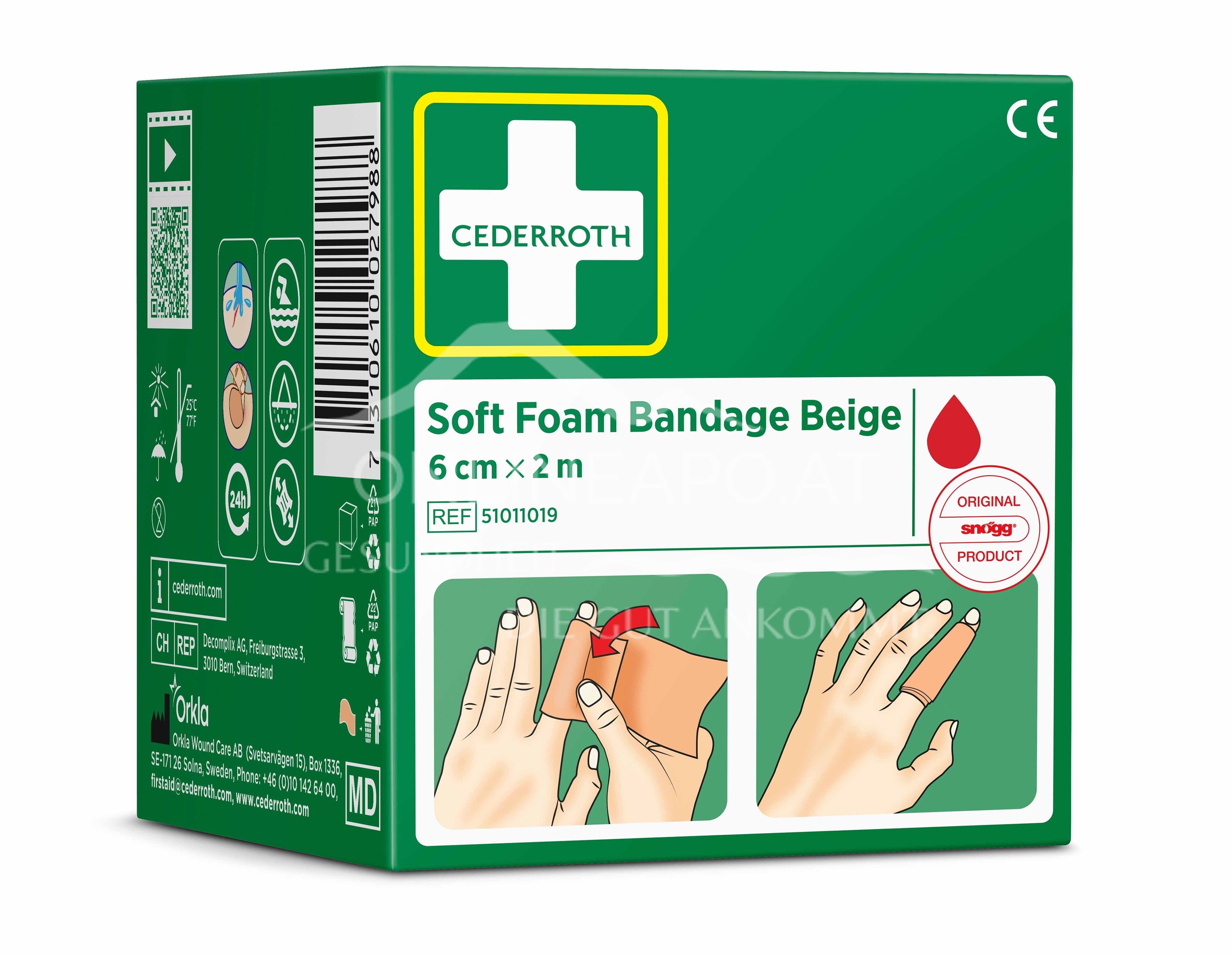 CEDERROTH Soft Foam Bandage Beige 6 cm x 2 m